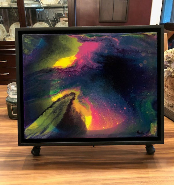 Original Artwork - "Colorful Galaxy" 11in x 14in x 1.5in Framed Mixed Media on Canvas
