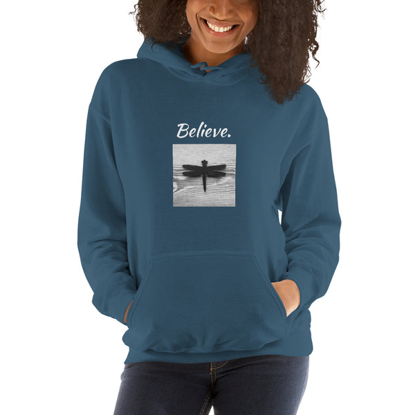 "Believe." Dragonfly Unisex Hooded Sweatshirt - Free Shipping - Original Design