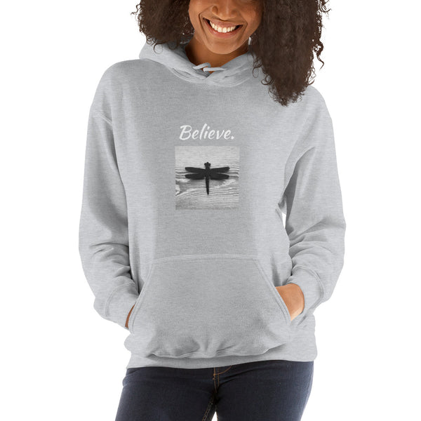 "Believe." Dragonfly Unisex Hooded Sweatshirt - Free Shipping - Original Design